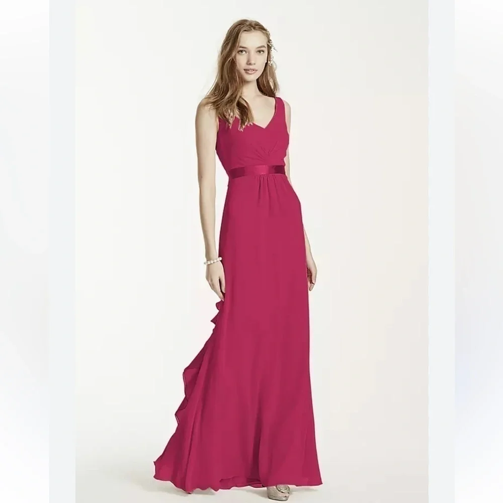Sleeveless Chiffon Dress with Ruffled Back Detail | David's Bridal 8